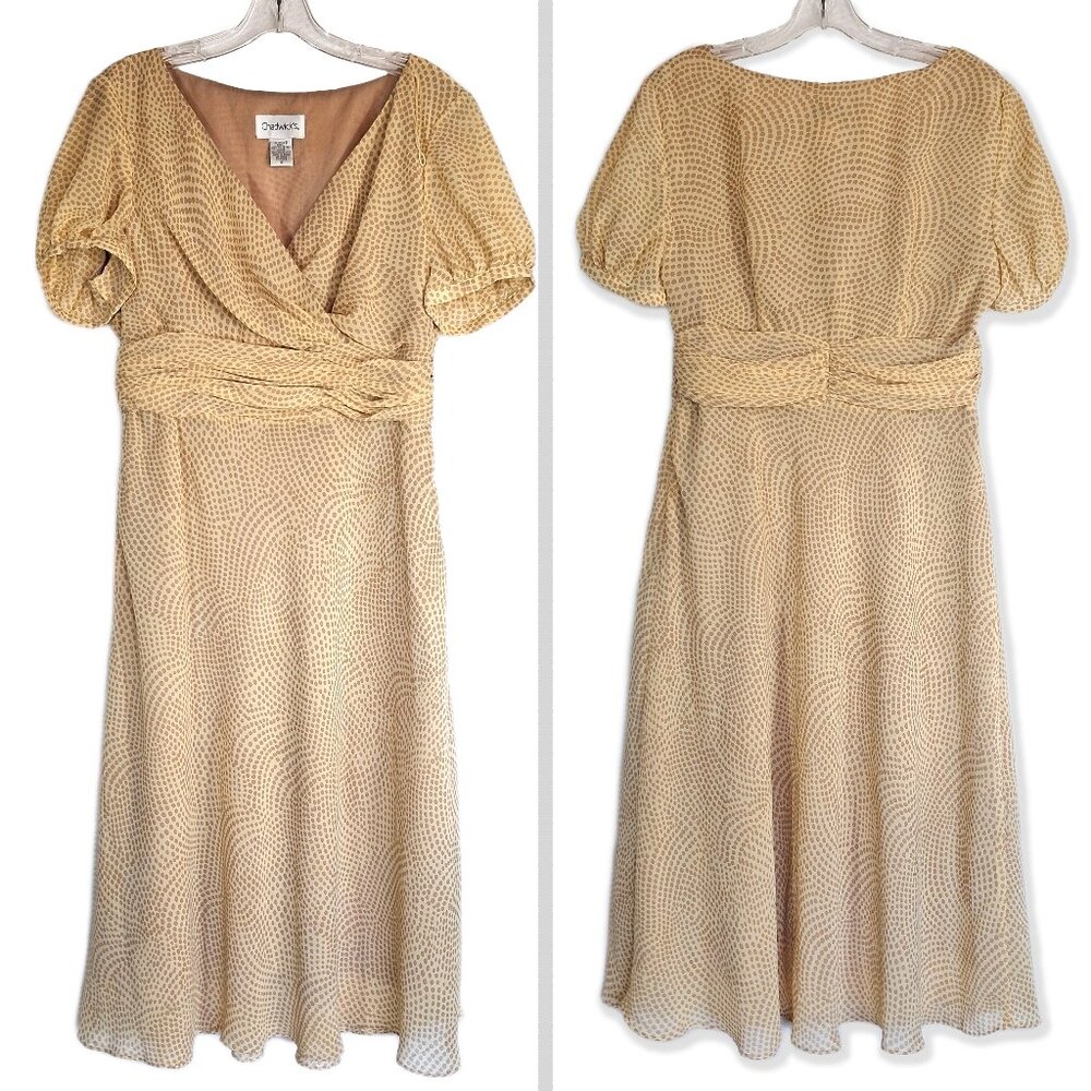 Chadwick’s Polka Dot Dress in Cream & Tan Puff Short Sleeves Size 12